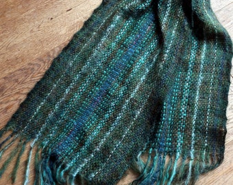 Evergreen wrap in mohair/nylon. Unique evening shawl or scarf