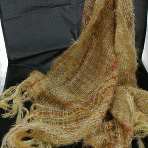Mohair/nylon shawl in gold/brown natural dyed spring colours. Wedding wrap. Mohair scarf. Evening shawl. image 2