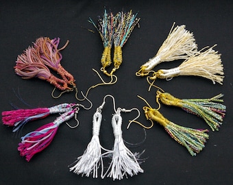 Machine embroidered tassel earrings. Textile earrings