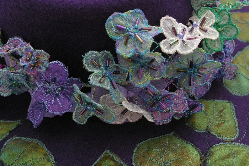 Handmade machine embroidered and beaded hair flowers on bobby pins. Alternative, long-lasting bridal, boho, bridesmaid or wedding hair clips image 2