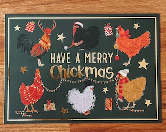 CHRISTMAS CARD - Have a merry Chickmas postcard in Din A5 with Gold foil