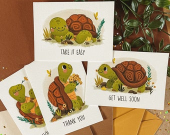 CUTE TORTOISE Greeting card Bundle of 4 + envelope - DIN A6 - turtle - pet - cute card - animals