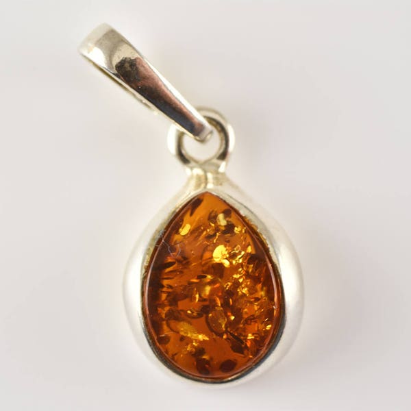 Cognac Amber Pendant, Amber Silver Pendant, Cognac Amber Jewelry, Amber Stone Pendant, Gemstone Silver Pendant,