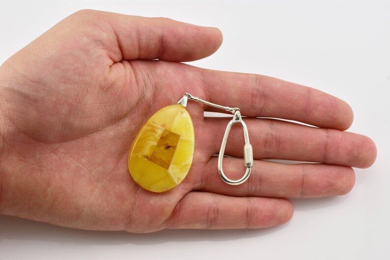 Mosaic Keychain Personalized Gift Amber Pendant Keychain Gift Sterling Silver Keychain Baltic Amber Keychain Amber Keychain