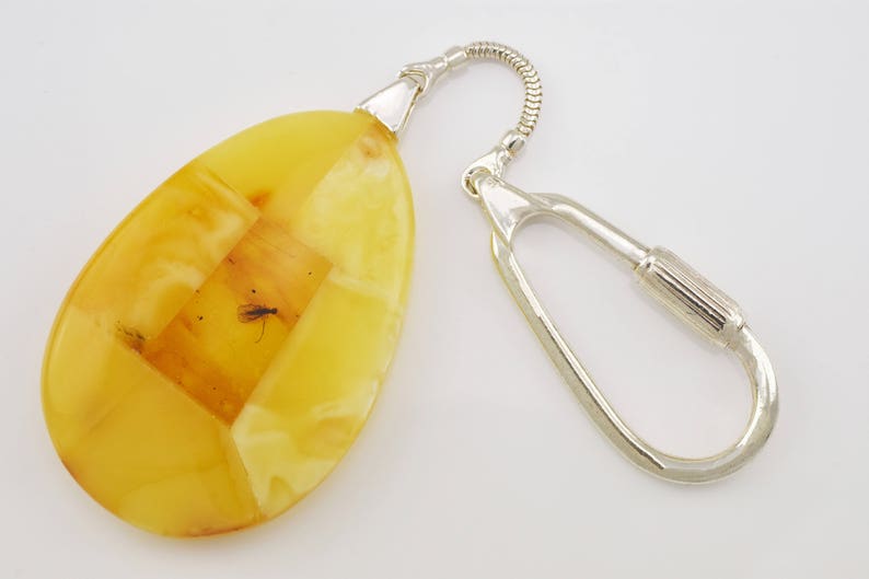 Mosaic Keychain Personalized Gift Amber Pendant Keychain Gift Sterling Silver Keychain Baltic Amber Keychain Amber Keychain
