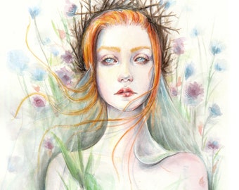 Original Watercolour Portrait "Forest Bride"