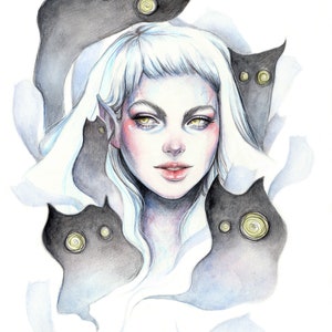 A4 Art Print Watercolour Demon Portrait &quot;Whispering Secrets&quot;