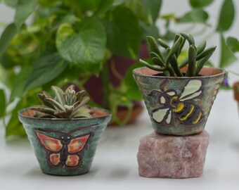 Handgefertigte Pflanzgefäße Set Schmetterling & Biene: Mexikanische Dekoration
