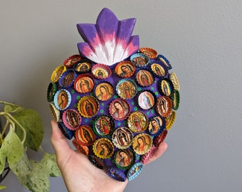 Sacred Heart | Virgin Mary | Bottlecap Heart | Mexican Art | Home Decor | Wall Decor | Unique Gift Idea