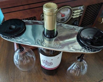 Handcrafted Metal Wine Glass & Bottle Holder: Unique Home Decor