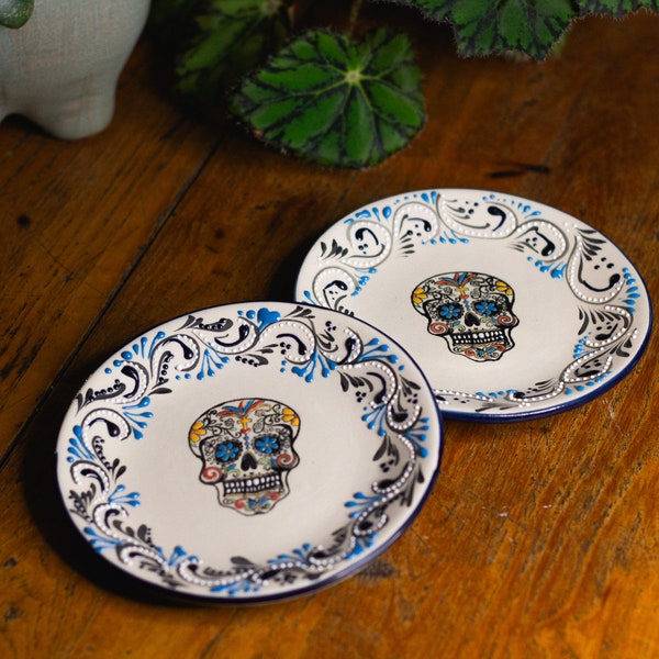 Small Plates | Plate Set of 2 | Sugar Skull | Mexican Art | Kitchenware | Serving Dishes | Housewarming Gift Ideas