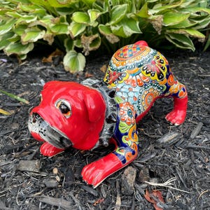 Handcrafted Talavera Bull Dog Statue: Mexican Folk Art Decor