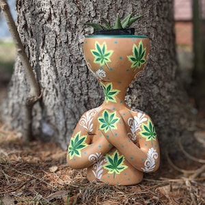 Hand-Painted Ceramic Pothead Planter: Unique Home Decor Gift