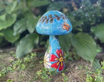 Handcrafted Ceramic Mushroom Garden Art, Whimsical Boho Patio Decor