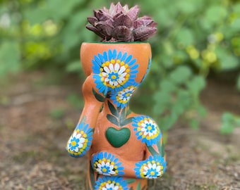 Mini Pothead Planter, Hand-Painted Ceramic Succulent Pot, Flower Planter