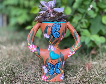 Mini Hand-Painted Pothead Planter, Ceramic Boho Garden Decor