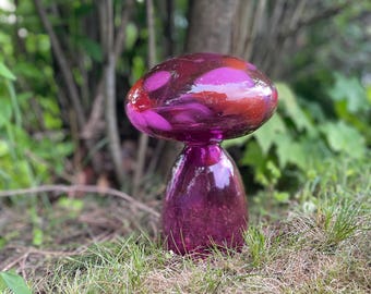 Hand Blown Recycled Glass Mushroom: Cottagecore Garden Art, Garden Mushrooms