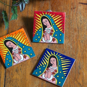 Virgen María / Miniazulejo / Posavasos / Arte mexicano / Decoración del hogar