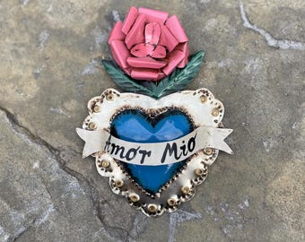 Handcrafted Tin Sacred Heart: Mexican Folk Art Wall Decor