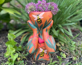 Hand Painted Ceramic Face Planter | Mexican Folk Art Humanoid Succulent Pot