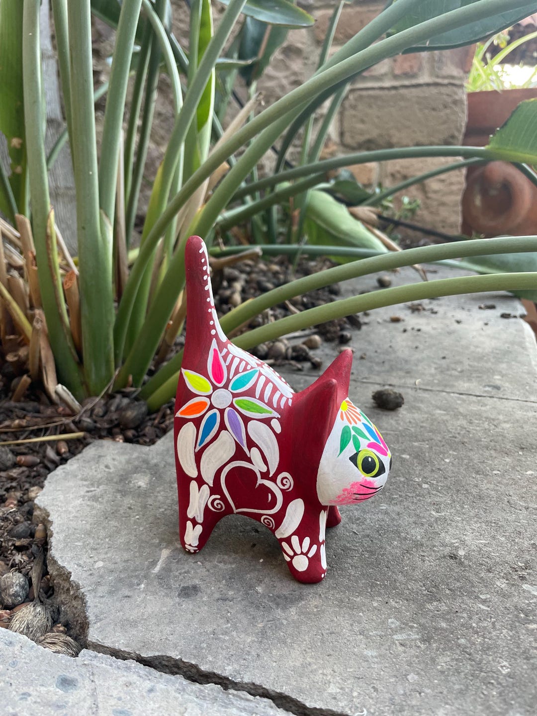 Handcrafted Mexican Cat Statue | Aztec Folk Art Decor - Etsy