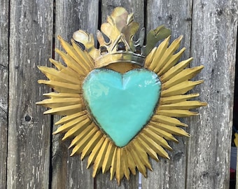 Handcrafted Tin Sacred Heart: Mexican Folk Art Wall Decor