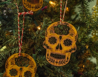Laser Cut Wood Sugar Skull Ornament: Mexican Decor