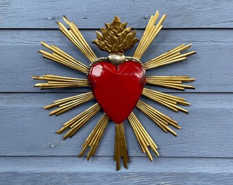 Handcrafted Tin Sacred Heart: Mexican Folk Art Wall Decor
