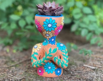 Mini Hand-Painted Pothead Planter, Ceramic Boho Garden Decor
