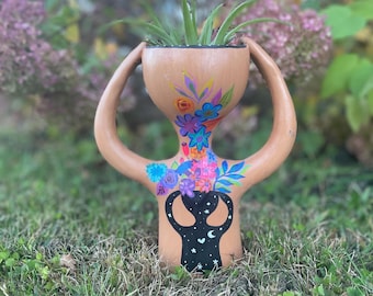 Hand Painted Ceramic Humanoid Planter | Mexican Folk Art Succulent Pot, Signed by Artist