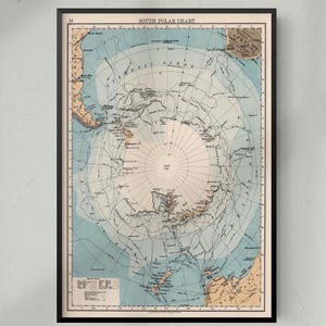 Mapa histórico antiguo de la Antártida. Impresión de mapas históricos antiguos de la Antártida, Australia, Nueva Zelanda, Argentina, Chile y Sudáfrica.