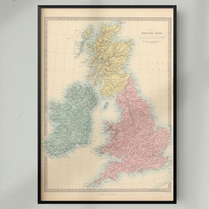 Vintage historische kaart van Groot-Brittannië, vintage historische kaart van de Britse eilanden
