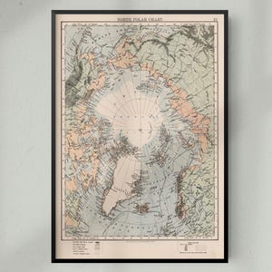 Carte historique vintage de l'Arctique, impression de carte historique vintage de l'Arctique, Russie, Canada, Norvège, Svalbard, Groenland, Islande, Alaska