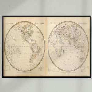 Vintage Historical Map of the World, Vintage Historic Map Print of the World