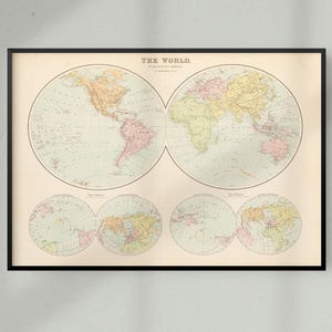 Vintage Historical Map of the World, Vintage Historic Map Print of the World