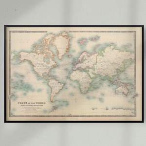 Vintage Historical Map of the World, Vintage Historic Map Print of the World
