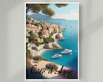 French Riviera Travel Print, French Riviera Travel Poster, French Coast, Nice Menton Toulon Cannes