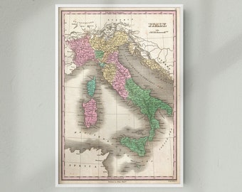 Vintage Historical Map of Italy, Vintage Historic Map Print of Italy, A4, A3, 12x16, 12x18,