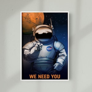 Retro Space Poster, NASA Space Poster &quot;We Need You&quot; on Mars, Retro Space Print, A4, A3, 12x16, 12x18, ,