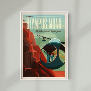 Retro Space Poster, SpaceX Space Poster Olymus Mons Mars, Retro Space Print, A4, A3, 12x16, 12x18, ,