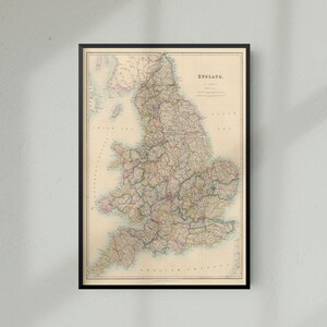 Mapa histórico vintage de Inglaterra y Gales, impresión de mapa histórico vintage de Inglaterra, Gales y la Isla de Man.