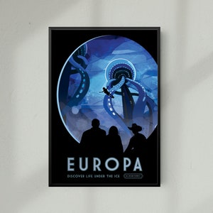 Afiche espacial retro, afiche publicitario de turismo espacial de la NASA de Europa, impresión espacial retro, A4, A3, 12x16, 12x18, ,