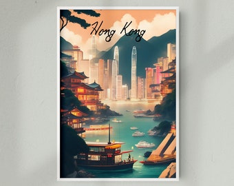 Hong Kong China Travel Poster, Hong Kong China Travel Print, Hong Kong