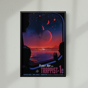 Retro Space Poster, NASA Space Tourism Advert Poster of Trappist 1E, Retro Space Print, A4, A3, 12x16, 12x18, ,
