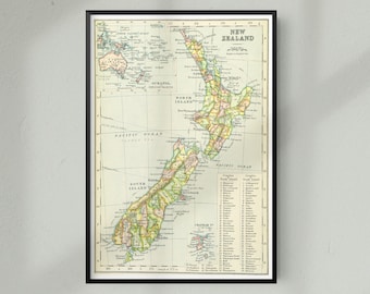 Vintage Historical Map of New Zealand, Vintage Historic Map Print of New Zealand, A4, A3, 12x16, 12x18,