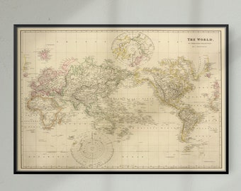 Vintage Historical Map of the World, Vintage Historic Map Print of the World, A4, A3, 12 x 16, 12 x 18,   7 x 5