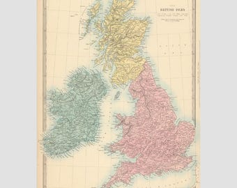 Historyczna mapa Wysp Brytyjskich: Historyczna Anglia, Szkocja, Walia, Irlandia