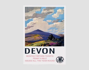 Vintage Travel British Rail Poster Devon, Vintage British Rail Travel Print of Devon