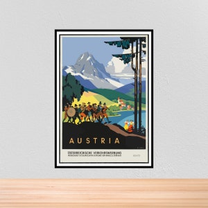Vintage Travel Poster Austria, Vintage Travel Print of the Austrian Alps
