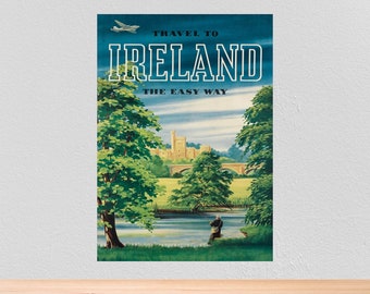 Vintage Travel Poster Ireland, Vintage Travel Print of Ireland, Irish Countryside, A4, A3, 12x16, 12x18,   5x7